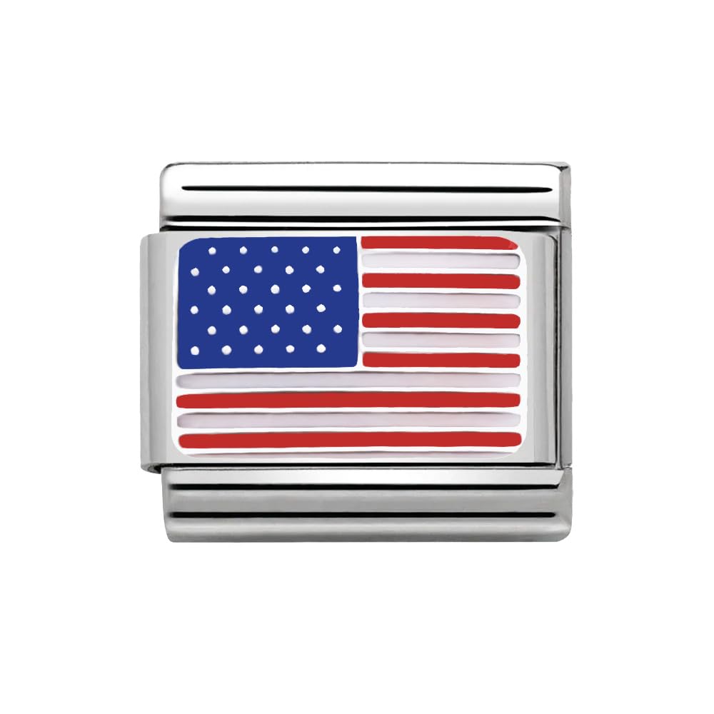 2Burned Italian Charm Flag for 9 mm Bracelets Stainless Steel (United States Of America)