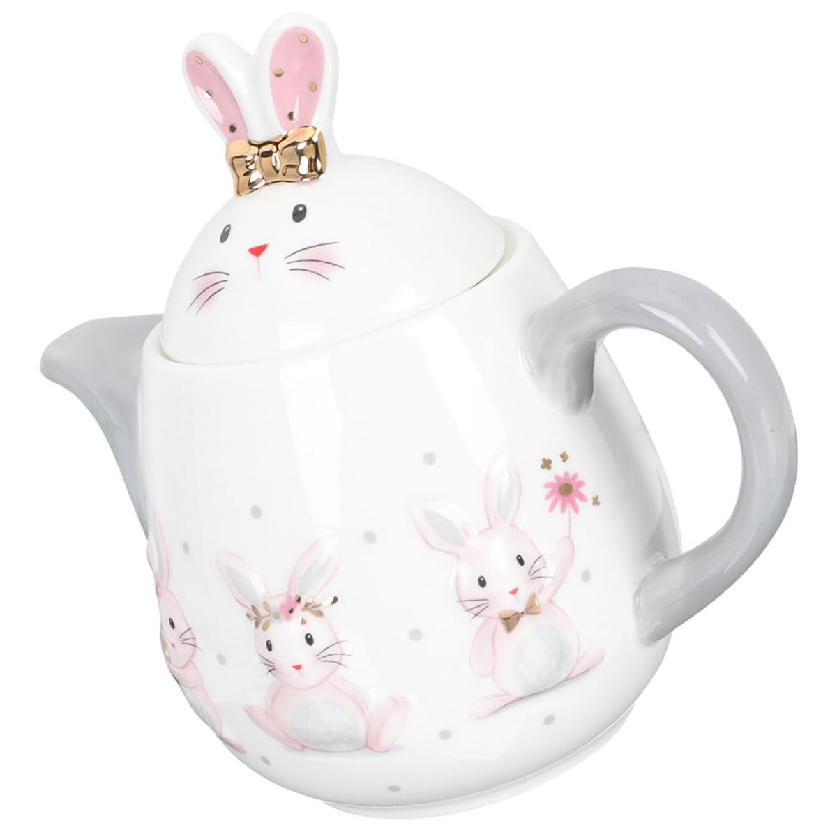VICASKY Théière en Céramique 1 Pièce Lapin de Pâques sans Trou de Filtre, Pichet Décoratif Blanc Relief, Bouilloire Légère pour Thé et Boissons, Ustensile la Cuisine Design et Usage