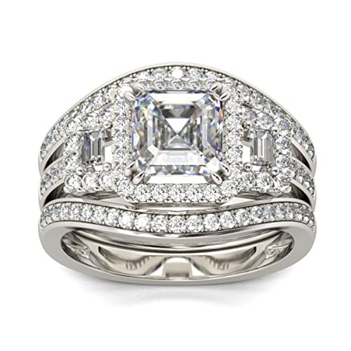 Jeulia 3ct Diamond Band Gold Rings Three Stone Sterling Silver Bridal Ring Set Classic Dainty Ring Halo Wedding Promise Ring Anniversary Brilliant with Jewelry Gift Box