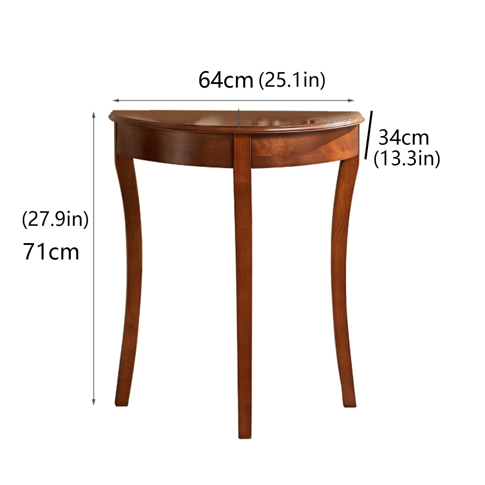 Élégante table console demi-lune – Table d'appoint d'entrée en bois massif pour salon et couloir – Design étroit élégant pour plantes et petits espaces (noyer)