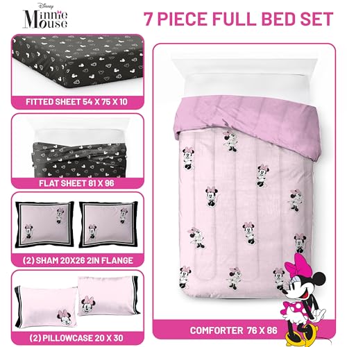 Image of Jay Franco Kids Comforter Set Includes Sheets and Pillow Covers - Soft and Cozy Bed Set for Stylish Room Decor, Official Licensed Bedding, Multi - Minnie Mouse, 7 Piece Full