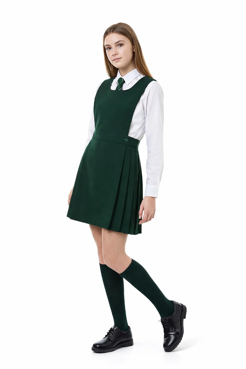 L S U Girls Bottle Green Bib Pinafore Pleated School Uniform School Dress (17-18, )