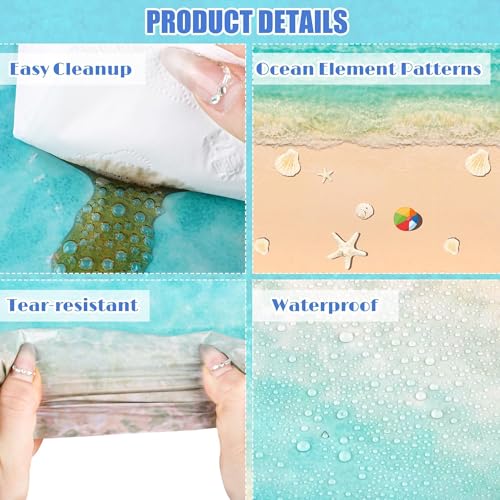 Image of Kochorie 100 Ft x 54 Inch Summer Beach Tablecloth Roll with Cutter Box Beach Themed Party Tablecover Disposable Beach Ball Plastic Tablecloth Ocean Backdrop for Summer Pool Birthday Party Supply