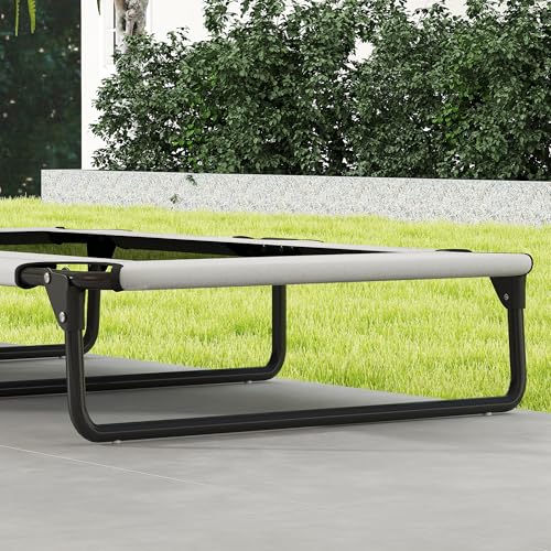PawHut Hundeliege Outdoor, Erhöhtes Hundebett für große Hunde, klappbar Haustierliege mit Mesh Stahlrahmen Füßen, Haustierbett für Draußen Camping, 107x61x20 cm, Hellgrau
