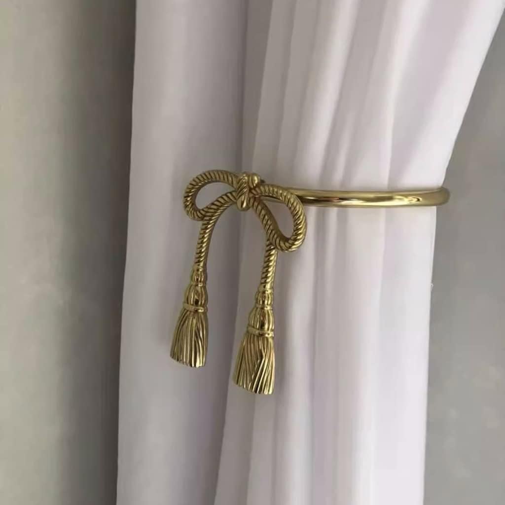 Curtain Hook Brass Twine Bow Decorative Curtain Holdbacks Curtain Tiebacks Drapery Hooks Wall Hooks for Curtains, size