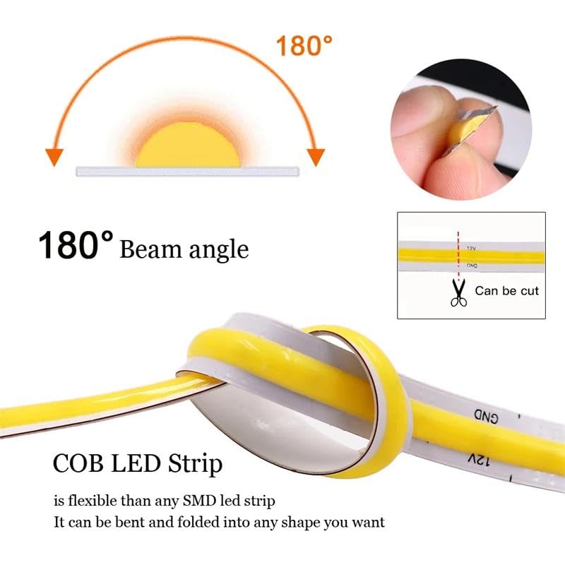 Tira LED COB 5 m 3000K Blanco Cálido 528 LEDs/m miniatura 5