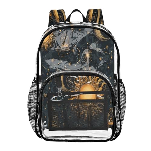 Clear Backpack for School Sun Moon Bottle Pattern Transparent Bookbag for Girls See Through PVC Boy Backpacks