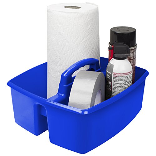 Image of Storex Classroom Craft Caddy, 3 Compartment Plastic Organizer with Carry Handle, Assorted Colors, Color Assortment WILL Vary, 9.25 x 5.25 x 9.25 Inch, Case of Six 5-Packs (00941A06C)