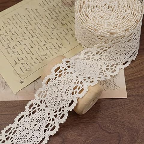 SEWDIYTR Vintage Lace Ribbon Cotton Lace Trim Crochet Sewing Lace for Crafts, Scrapbooking Supplies 2 Inch 5 Yards Cover