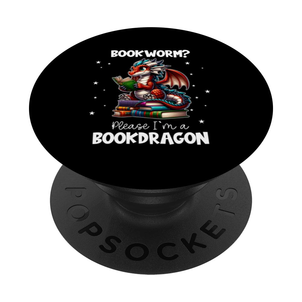 I am the book dragon Bookworm Reading Book Lover PopSockets Swappable PopGrip, Black