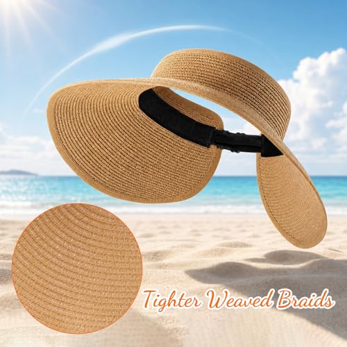 Sombreros visera de paja para mujer con ala ancha miniatura 3