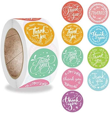 PMCDS2G Thank You Stickers Roll 1" Flower Wreath 9 Beautiful Styles 500 Units in One Roll for Gift Décor Sealing