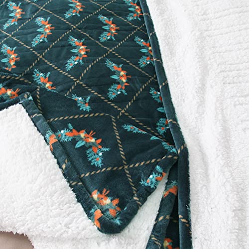 Ramesses Heated Electric Blanket Throw With Single Controls, Printed Flannel Sherpa Electric Blanket, 10 Heating Levels, 1-8 Hours Auto Off (Emerald Green, 62×84) #TOP4