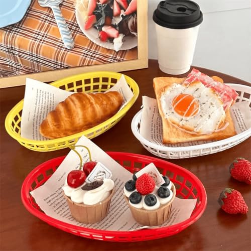 KKpxafl 5Pcs Colorful-Oval Plastic Fast Food Serving Baskets,9in x 5.5in Sturdy Plastic Serving Baskets (Reusable)