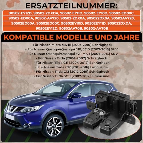 GEAREVER Zamek do tylnej klapy, zamek do bagażnika, zamek do bagażnika do Nissan Micra K12 Qashqai J10 JJ10 Tiida C11 C12 SC11 SC11X 2003-2016 90502-2DX0A 905022DX0A 905022DX0A