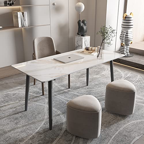 Dining Table With Sintered Stone Table Top And Metal Legs, Modern Kitchen Table For Living Room, Dining Room,Home And Office (White Table 55), 55X27.5X29 White Table #TOP1