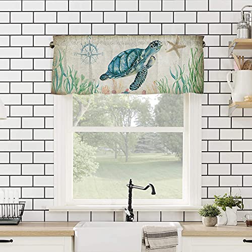 Yun Nist Valance Curtain For Windows Watercolor Sea Turtle And Starfish Ocean Life,Privacy Panel Rod Pocket Window Treatment Retro Nautical Theme,Short Valances For Bathroom Kitchen Bedroom 54X18In #TOP3
