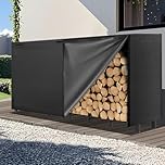 Kendane 8FT Firewood Log Rack with Waterproof Cover – Heavy Duty Log Stores Outdoor and Indoor Metal Storage, Large Capacity (242 x 30.5 x 100CM), 600D Oxford Black Cover for Garden, Patio