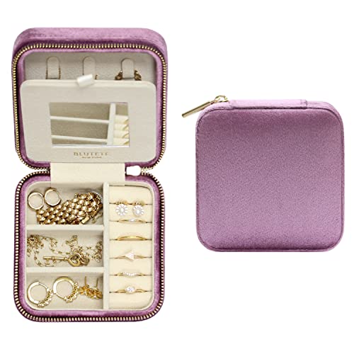 Blutete Travel Jewelry Box Organizer Velvet Travel Case With Mirror Ring Earrings Necklaces Storage Organizer Box (Purple) #TOP11