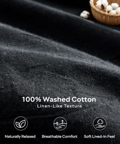 Image of JELLYMONI 100% Washed Cotton Black Duvet Cover Cal King, Linen-Like | OEKO-TEX Certified, Soft, Breathable Percale Bedding with Natural Wrinkle Texture, Button Closure, 3-Piece Set, 104 inchx98 inch