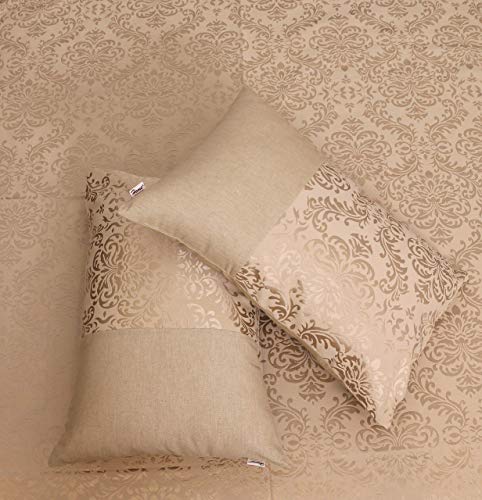 Image of Self Design Double Jacquard with Chambray Cotton Bedsheets /Gold Designer Bedcovers for King Size Bed with 2 Pillow Cover.(Double, Gold)