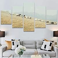 SIGNWIN 5 Panel Canvas Wall Art Modern Art Animals Cow Expressive Farmhouse/Country Multicolor Photography Sheep for Home Decorations Ready to Hang - 60