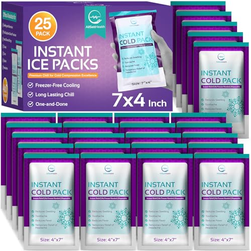 Instant Ice Packs for Injuries 25 Packs (7 x 4) | Instant Ice Cold Pack - Cold Compress Disposable Ice Pack for Pain Relief First Aid Essential Swelling Toothache Athletes & Outdoor Activities