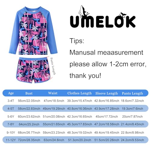 Image of UMELOK Girl Rash Guard Swimsuit 2-Pieces Long Sleeve Bathing Suit 4-12Years