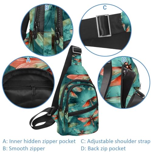 Sac à dos à bandoulière rouge libellule multicolore avec sangle réglable - 2