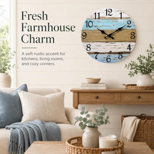 Image of CHYLIN Wall Clock Silent Non-Ticking Battery Operated Rustic Wood Grain