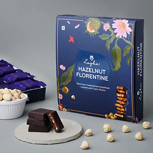 Image of Loyka Hazelnut Florentine Box - 12 pcs | Premium Chocolate Gift Hamper | Choco & Nut Dryfruit Delicacy | Caramalised Hazelnuts coated with Dark Choco | Any-time snack