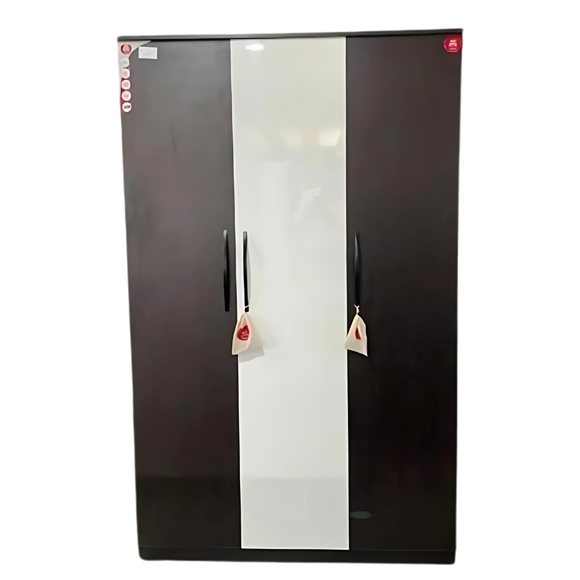 Engineered Wood 3 Door Wardrobe | Wooden Almirah for Clothes - Organize in Style! | White and Black-image-0
