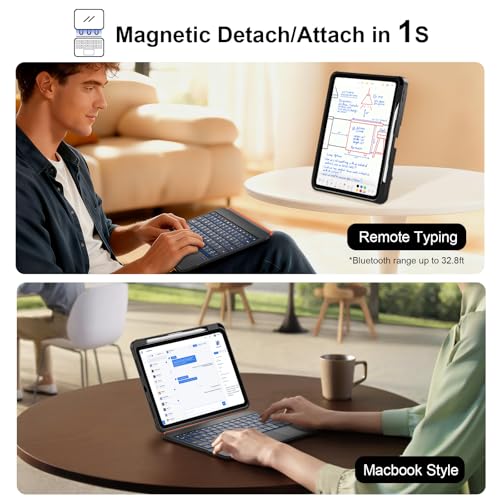 Image of iPad A16 11 /10th Generation Case with Keyboard, Air 11 inch (M4 /M3 /M2, 2026 /2025 /2024), Magnetic Detachable Backlit Keyboard, Trackpad, 360 Stand, Pencil Holder, Slim for Air 5 /4th 10.9 inch Pro 11(Black)