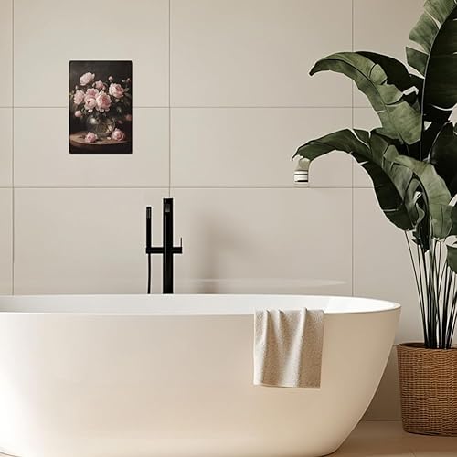 Miniatura 6 de GLOBLELAND Letrero de lata de metal floral oscuro vintage con peonía rosa Moody Pink Peony Vintage Pintura al óleo Letreros de lata de 12 x 8