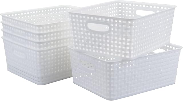 Hokky 6-pack Weave Storage Basket, Plastic Cupboard Baskets