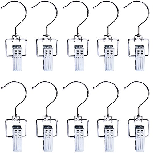 Baihoo Set of 10 Swivel Metal Closet Hanger Laundry Hooks Boot Clips Home Office Travel Portable