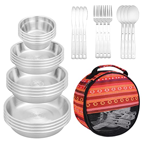 image for CONJGI Camping Mess Kits - 28pcs Camping Dinnerware Set Camping Gifts 