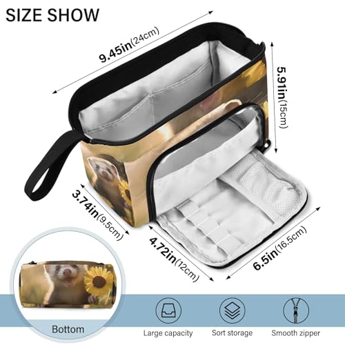 Image of SUABO Big Capacity Pencil Case, Cute Ferrets Daisy Pen Bag Pouch Holder Stationery Bag School College Office Organizer for Teen Adults Student