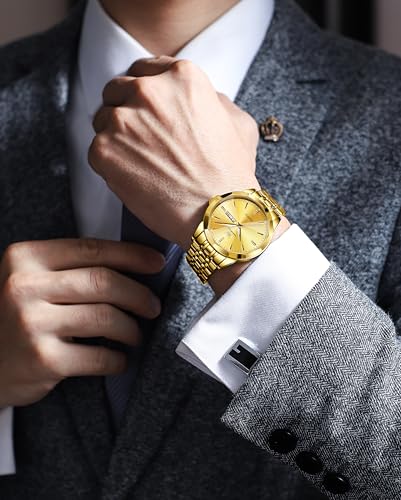 Image of OLEVS Watches for Men Waterproof Diamond Business Luxury Dress Analog Quartz Stainless Steel Luminous Day Date Two Tone Casual Men's Wrist Watches Gift