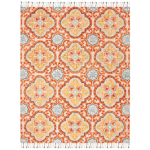Image of Hand-Tufted Wool Large Carpet for Living Room 9x12 feet Orange Yellow Traditional Design Anti-Skid High Pile Thick Carpet & Rugs for Bedroom & Hall
