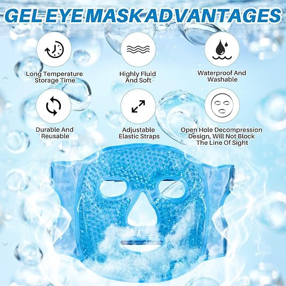 Aezta Premium Blue Ice Face Mask for Cooling Therapy β Reusable Gel Bead Facial Mask for Puffiness, Stress Relief & Relaxation | Hot & Cold Therapy, Soft Adjustable Strap, Home Spa Skin Refreshing Mask 1