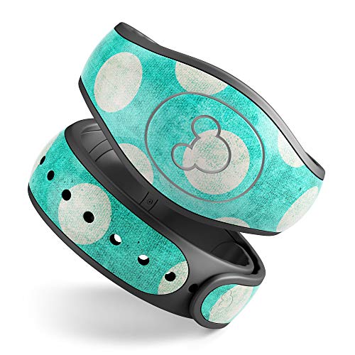 Design Skinz Grungy Teal and White Polka Dots Premium Vinyl Decal Wrap Cover for The Disney MagicBand 1 (Fits MagicBand 1 for Disney Parks)