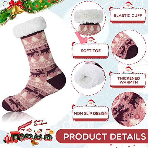 Handepo 12 Pairs Fluffy Thermal Slipper Socks with Grippers Non Skid Knit Christmas Sock Soft Winter Thick Socks for Women (Cute Style)3