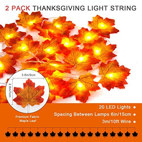 Coolrunner 2 Pack Maple Leaves String Light, Fall Garland Lights, Waterproof Battery Operated Maple Leaf LED String Light with 2 Modes for Home Indoor Outdoor Garden Party Decor Thanksgiving Christmas