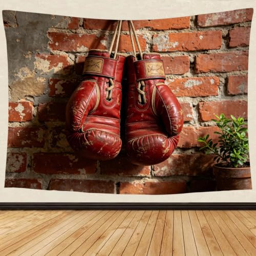 Tapisserie murale gants de boxe vintage 200x180 cm tenture murale briques rouges tissu 3D