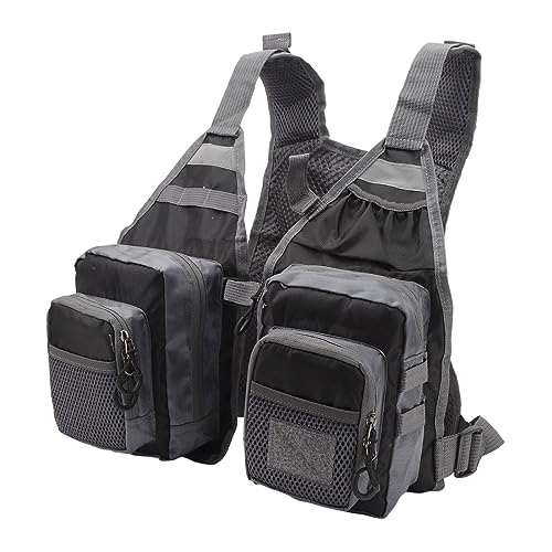 Gilet da pesca a mosca con strisce riflettenti, nero