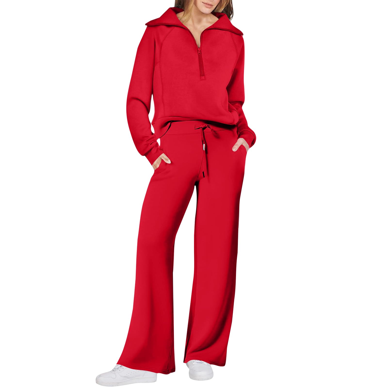 Sweat Suits for Womens 2 Piece Sweatsuits Tracksuits Lounge Set Track Suits Quarter Zip Pullover Wide Leg Sweatpants