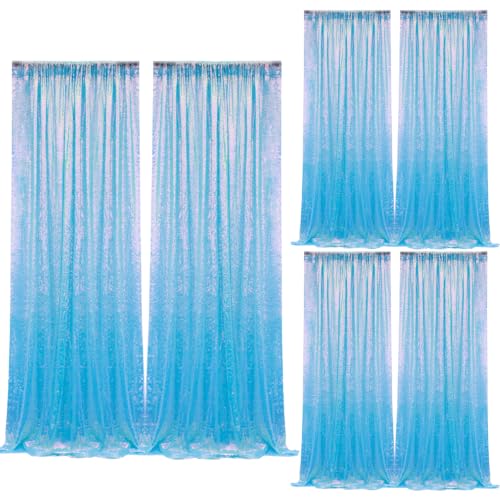 2×8FT-6PCS Mermaid Blue Sequin Backdrop Curtains Panels, Photography Backdrop Glitter Curtains Fabric Background for Christmas Wedding Party Decor