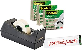 Scotch 900C38G3 dozownik taśmy klejącej, z 3 rolkami taśmy klejącej, 19 mm x 33 m, czarny