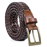JASGOOD Braided Woven Belt for Men Casual Jeans with Solid Strap Single Prong Buckle Men Braided Leather Belt(Brown,Suit for Pant Size 32-37 inch)